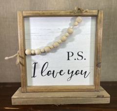 THE SPRING SHOP ‘PS: I Love You’ Tabletop Sign Wood Beads Wedding or Home Decor