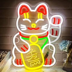 Waving Lucky Cat Neon Sign for Wall Decor Fortune Cat Led Sign Animated Maneki