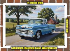 Metal Sign – 1961 Chevrolet C10 Apache Pickup Truck Oil Painting – 14×10