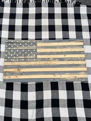 RUSTIC WOODEN AMERICAN FLAG IN STOCK 37 in x 19 in gray
