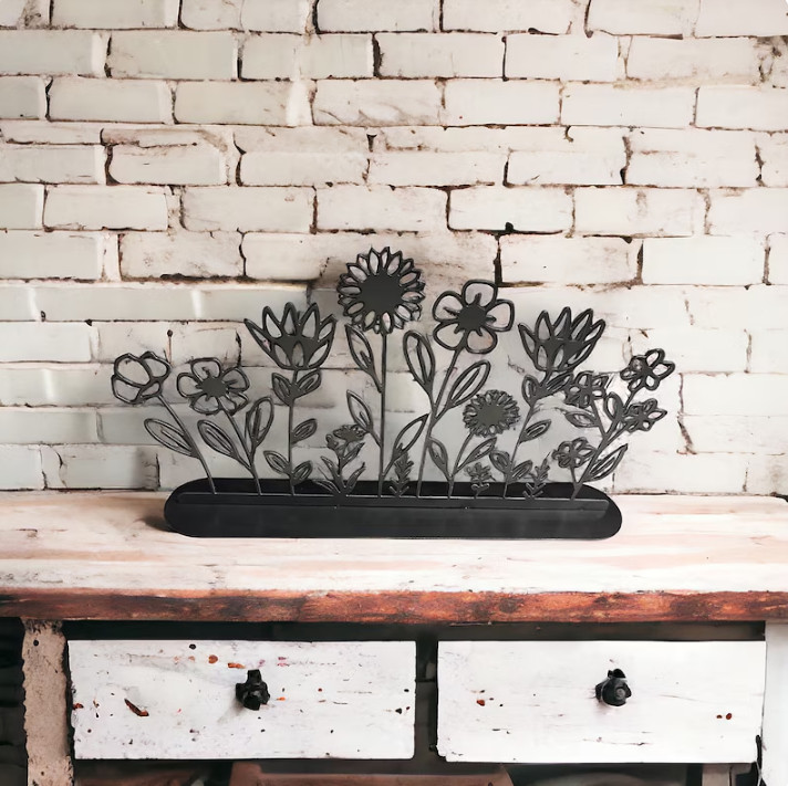 Wildflowers Stand Spring Decor Rustic Farmhouse Brushed Metal Summer Art Gift
