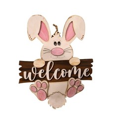 Handmade Wooden Bunny Welcome Sign Rustic Easter Spring Farmhouse door hanger