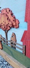 Wood Framed 3D Horse Farm Barn Geese Art Picture Wall Hanging 24″ x 12″ Signed
