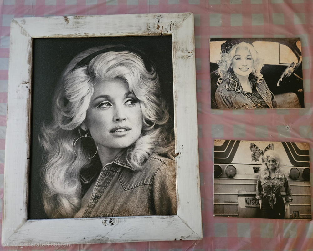 Dolly Parton Black & White Framed Wood Plaque Set of 3 photos.