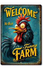 Rustic Metal Funny Farm Chicken Sign Welcome Home Decor Barnyard Theme Rooster