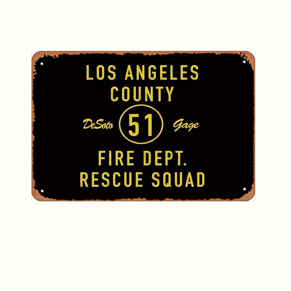 LA County Fire Dept 51 Rescue Squad Metal Tin Sign Vintage Wall Art Decor