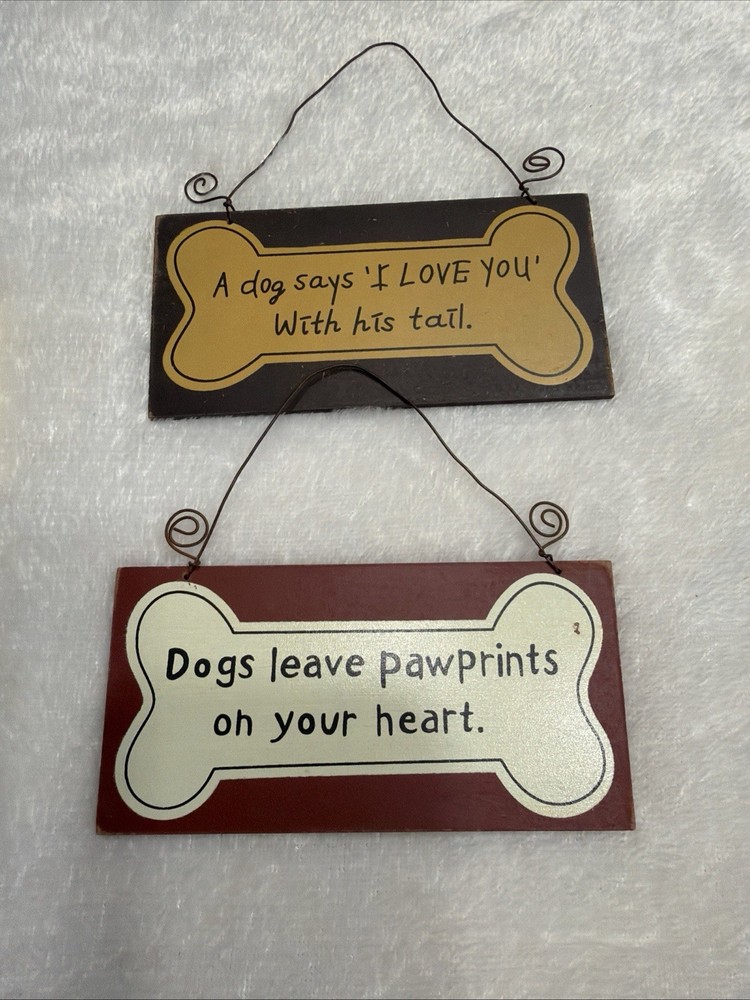 Love Dogs Themed Wooden Signs Home Decor Lot Of 2 Paw prints & Tail Wag