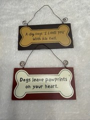 Love Dogs Themed Wooden Signs Home Decor Lot Of 2 Paw prints & Tail Wag