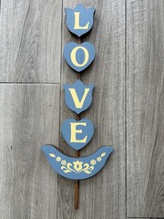 Vtg Wood Decor LOVE Tulip And Heart Shapes Wall Hanging 1990s Cottage