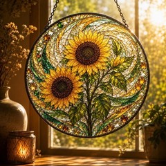 Personalized Sunflower Glass Suncatcher, Bright Floral Window Panel