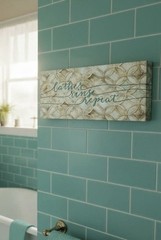 Lather Rinse Repeat Canvas Bathroom Wall Sign 12×5 Teal Spa Bath Decor Art