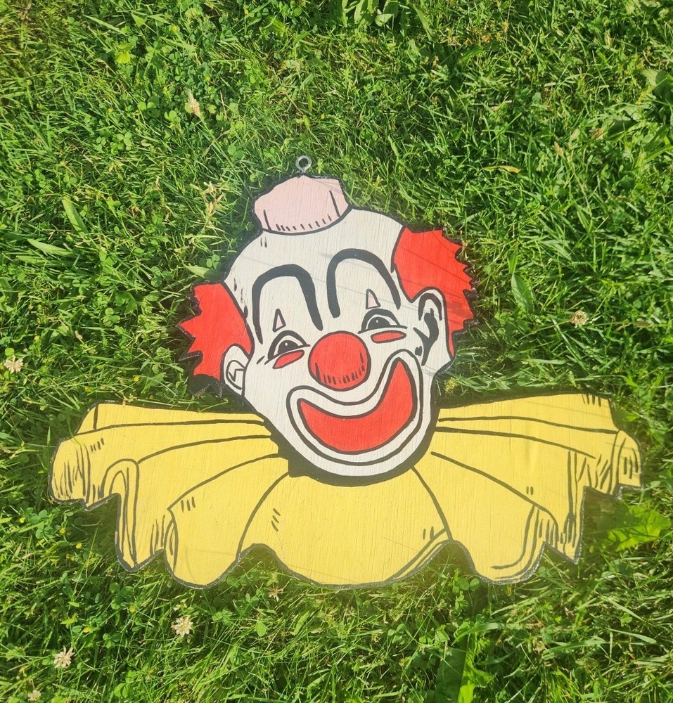 Vintage Wooden Clown Wall Wooden Sign Folk Art Bozo Style Hand Made