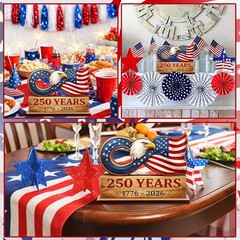 Wooden Eagle Decor Patriotic Table Centerpiece 1776-2026 Anniversary Gift Decor