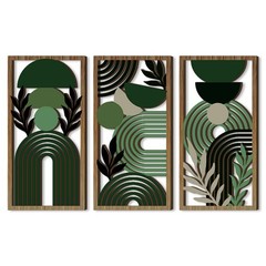 Modern Geometric Wall Art Set of 3, Boho Abstract Mid Century Wall Decor Wood…