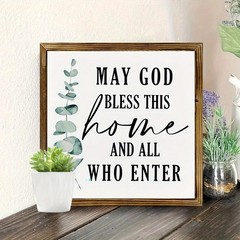 Religious Home Blessing Eucalyptus Quote Wooden Wall Art Sign