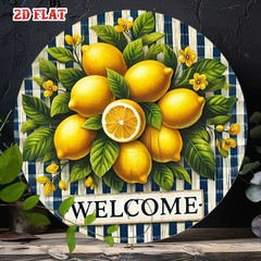 Aluminum Welcome Sign 8 Inch Round Blue White Lemon Green Rustic Funny