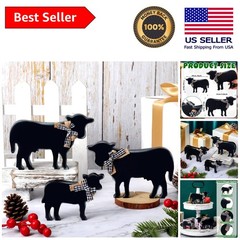 Adorable Rustic Cow Figurines: 3-Piece Wooden Centerpiece for Country Chic Homes