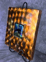 Dichroic Glass Metal Wall Art 12×12 Swirl Copper Patina Modern Industrial Decor