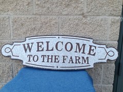 Farm sign. 36 x 11 x 1.25″ 2D EMBOSSED ALUMINUM distressed Rural look. (but new)