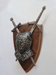 Vintage Toledo Spain Sword & Shield Wall Plaque Medieval Knight Armor Wall Decor