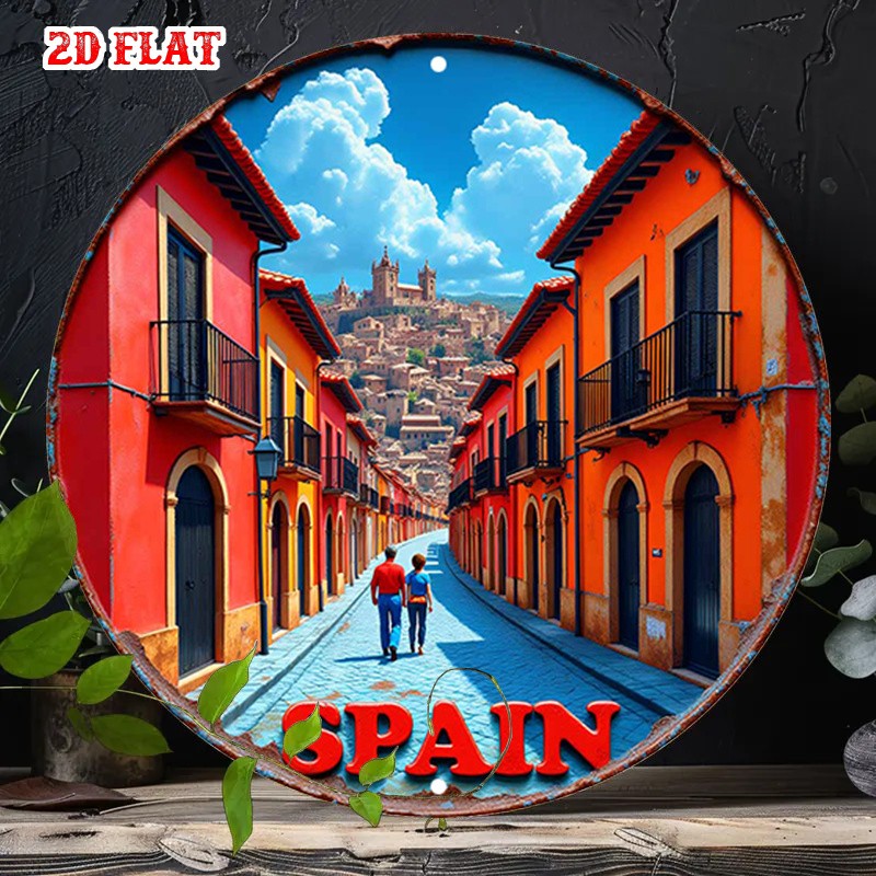 Aluminum Metal Sign Onepiece Round Spain 8 Inch Funny Wall Art Decor