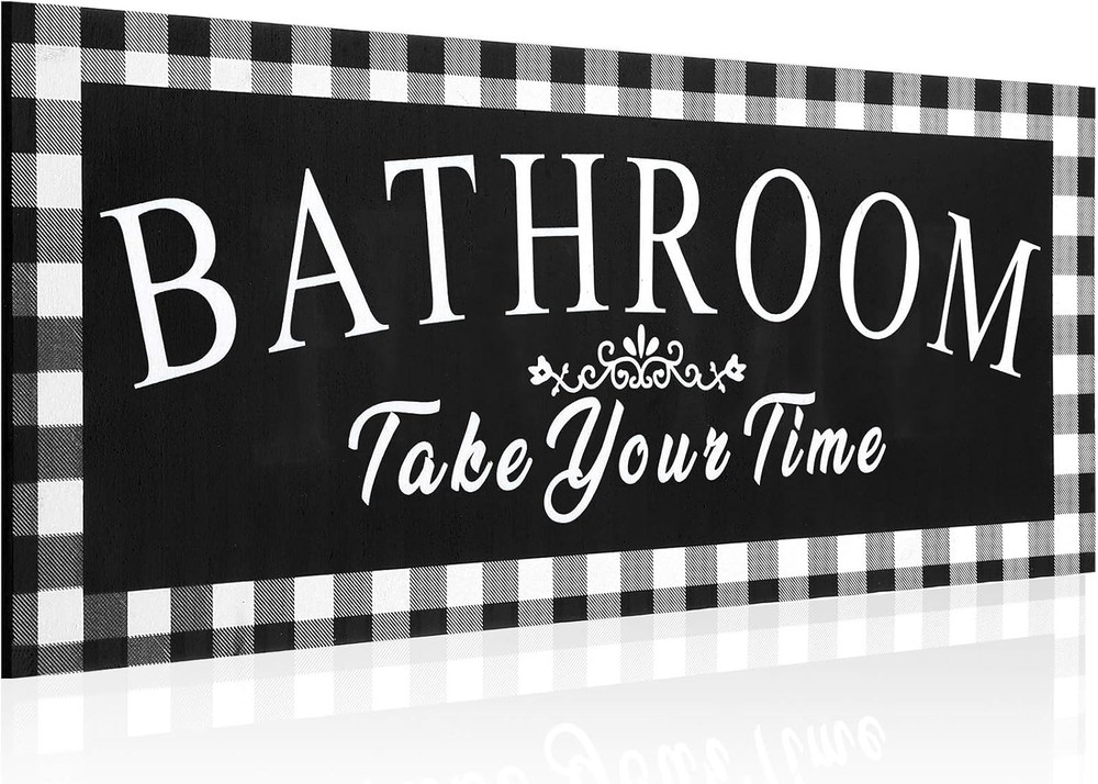 Jetec Buffalo Plaid Bathroom Decor Wooden Vintage Bathroom Wall Sign 13.8 X 5.1