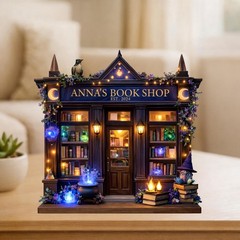 Personalized Magical Bookshop 2D Flat Wooden Block, Fantasy Wooden Library Sign