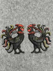 Vintage Cast Iron Rooster Wall Plaques Set Of 2 Colorful Kitchen Decor Chicken
