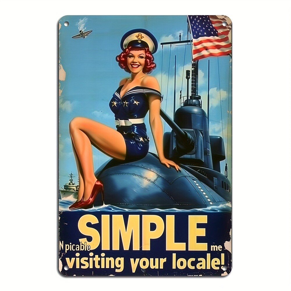 Charming Tin Metal Signs 8×12 Inches Vintage Navy Girl on Submarine Durable Al