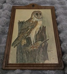 Vintage E. Rambow Barn Owl Wood Wall Plaque