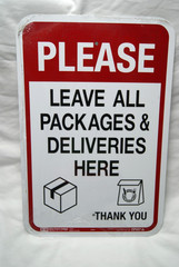 please leave packages & deliveries here metal sign 18×12 new white & red