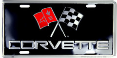 CORVETTE LICENSE PLATE METAL CHEVROLET SIGN EMBOSSED CAR AUTO TAG RACING FLAGS