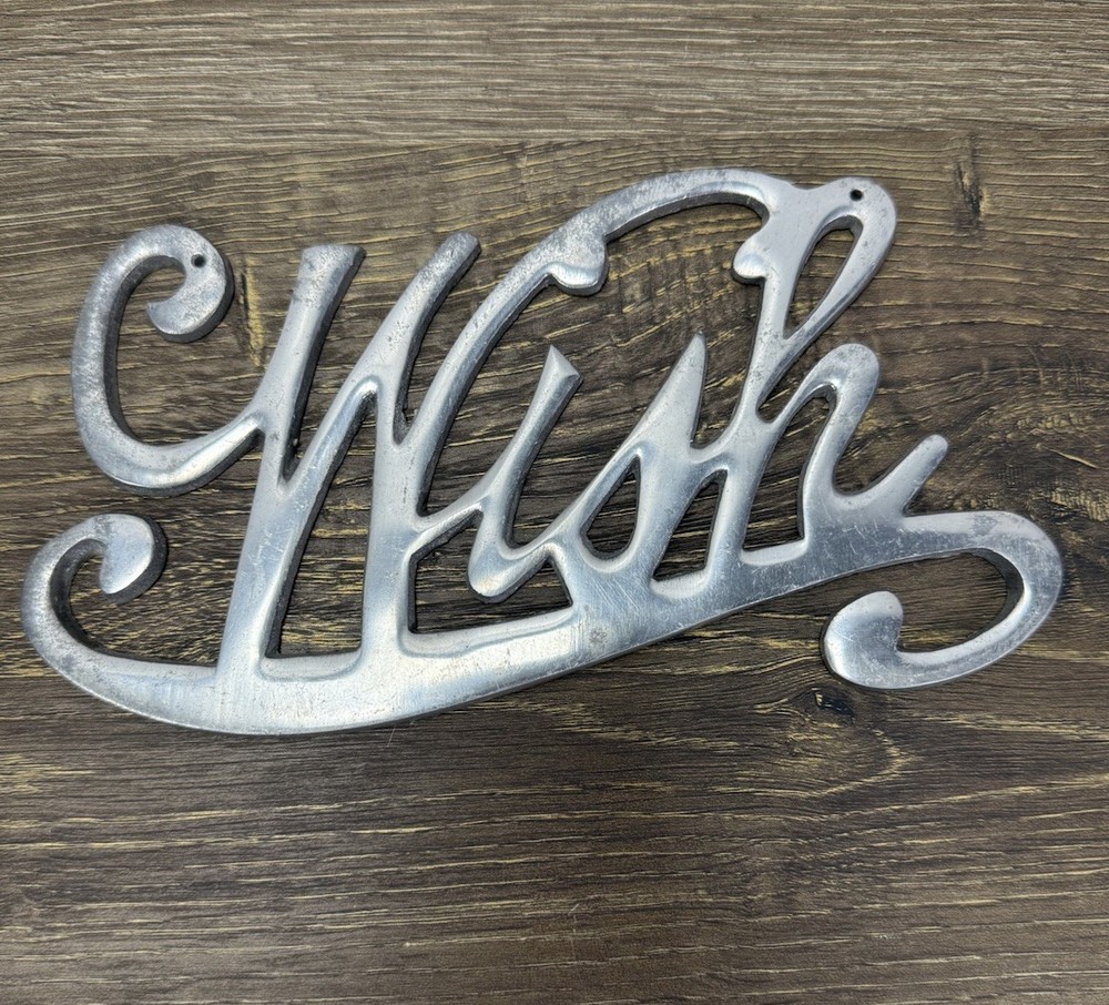 Cast Metal WISH Wall Sign Farmhouse Inspirational Word Decor Silver