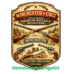 Winchester & Colt Hunting Lodge Cutout Shape 18 x 13 Metal Sign Garage Art