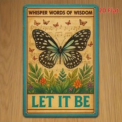 Vintage Butterfly Design Metal Sign Let It Be Lyrics Quote Home Accent Decor
