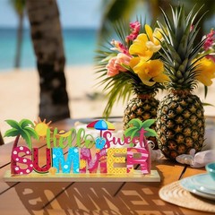 MEETYAMOR Summer Decor, Wood Metal Hello Sweet Summer Sign for Table Decor, Farm
