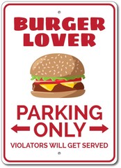 Personalized Burger Lover Parking Sign Custom Burger Shop Aluminum Wall Plaque