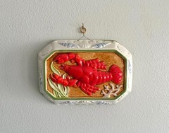 Ceramic Lobster Wall Plaque 3D Relief Coastal Nautical Kitchen Seafood Decor