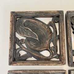 4 Square Wood Plaques Leaf Botanical Wall Hangings Plaques 6×6 MCM