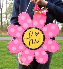 FLOWER Monogram or Hi Sign Wood Plaque Country Decor Hand Crafted Door Wall