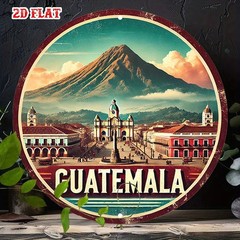 Vintage Guatemala Sign Aluminum Sign 8 Inch Round Funny Mountain View