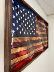 Stylish Wavy Designed Antique Wooden Engraved American Rustic Flag Hand Painted