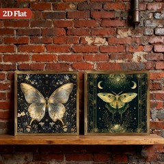 2Pcs Boho Butterfly Star Moon Floral Wooden Sign Wall Decor for Entryway Cafe