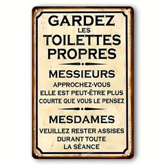 Vintage French Bathroom Sign Wooden Plaque Toilet Rules