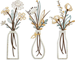 Pigort 3 Pieces Metal Flowers Wall Art- Rustic Farmhouse Decor Minimalist Decor