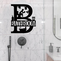 Metal Bathroom Signs Wall Decor, 12X14 Inch Black Bathroom Wall Art, Farmhouse F