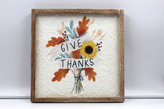 GIVE THANKS Wood Framed Picture Ganz Co Fall Bouquet Orange Yellow Green Colors