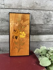 Vintage Italian Marquetry Wood Wall Plaque Floral Inlay Made in Italy 4×8
