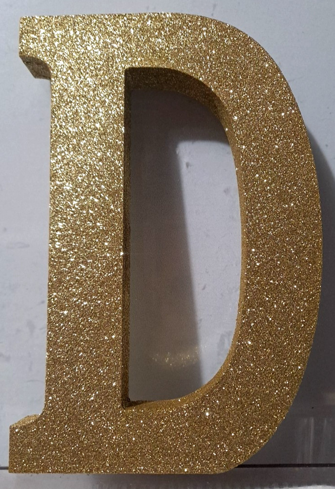 Gold Glitter Monogram “D” Letter Hanging Wood Plaque Decoration 9 X 6 X 2