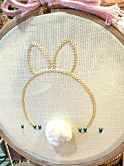 USHVI Cottontail Bunny Spring Decor Cotton Embroidery Wood Hoop Trinket Tree NEW